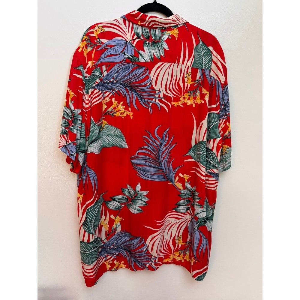 Alex Vando Premium Mens 2XL Red Tropical Floral Palm Leaf Short Sleeve Shirt - Picture 2 of 7